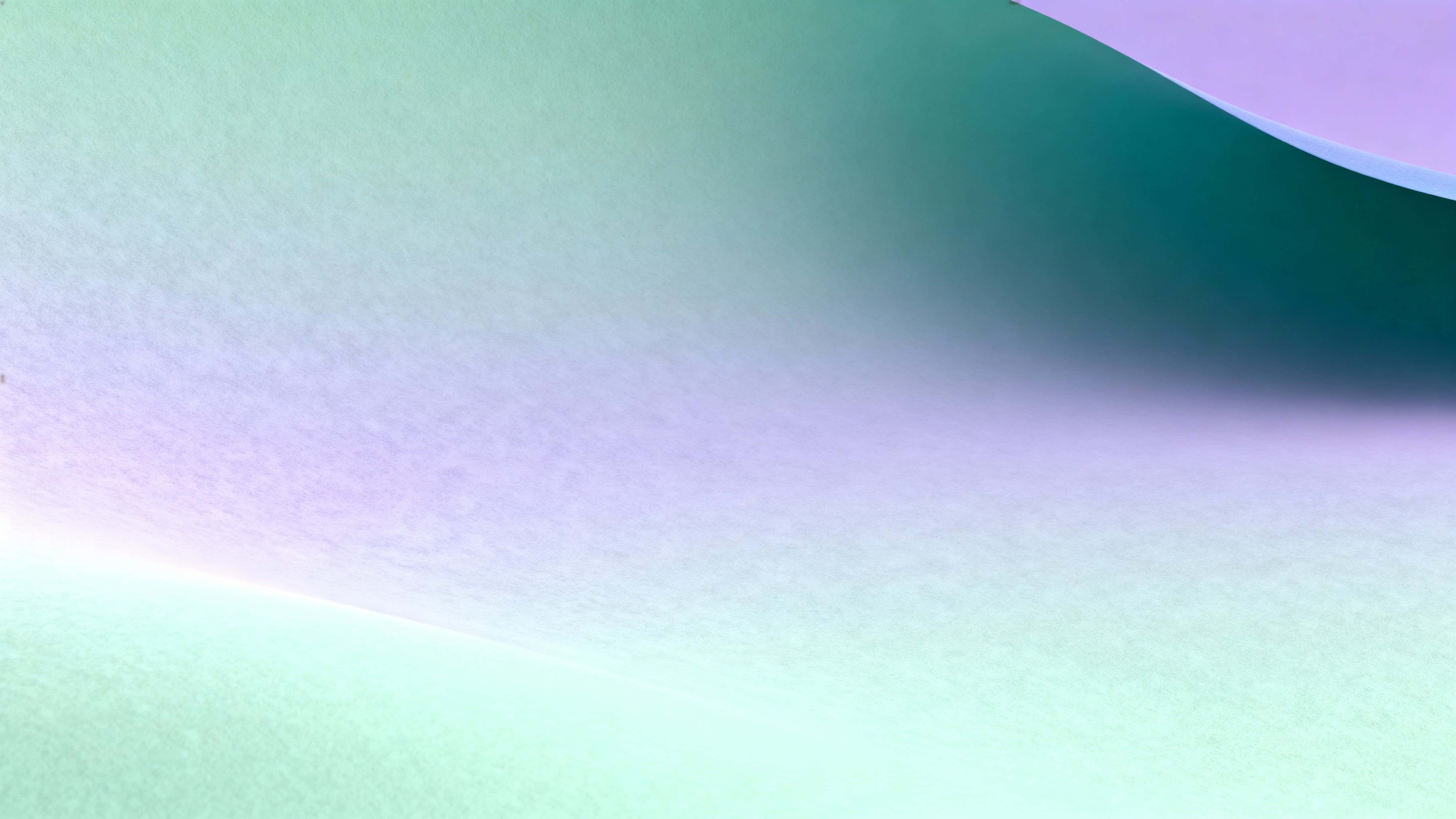 A diagonal 16:9 3D-rendered matte sheet of seamless pistachio, faded teal, and misty lavender gradients, softly curved with a diffuse mint-lilac bloom in the lower-left quadrant.