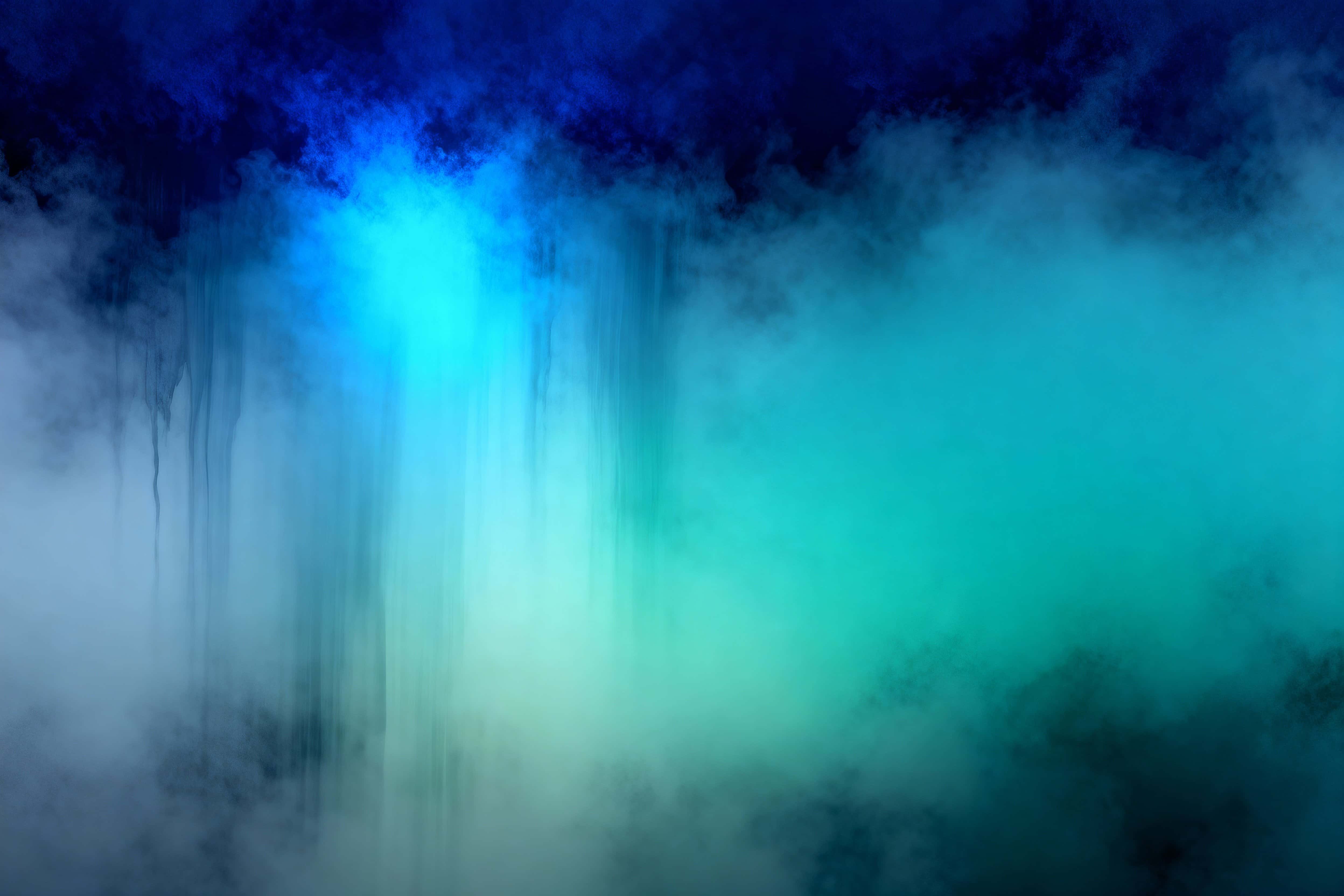 A nearly textureless 3:2 abstract 3D color field where deep navy and cobalt melt downward into soft teal and pale aqua with velvety vertical flow and a subtle electric-blue glow.