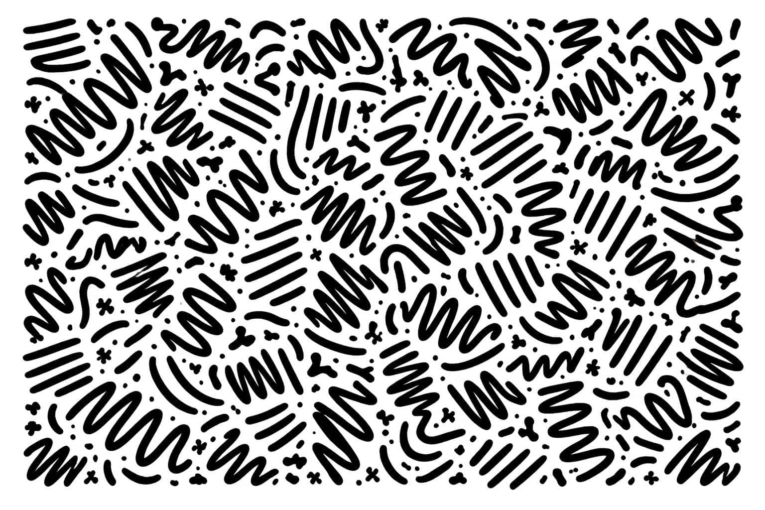 High-contrast black ink doodle pattern rendered as a clean vector-illustration for use as a background, preserving composition and 3:2 crop guidance for layout fidelity.