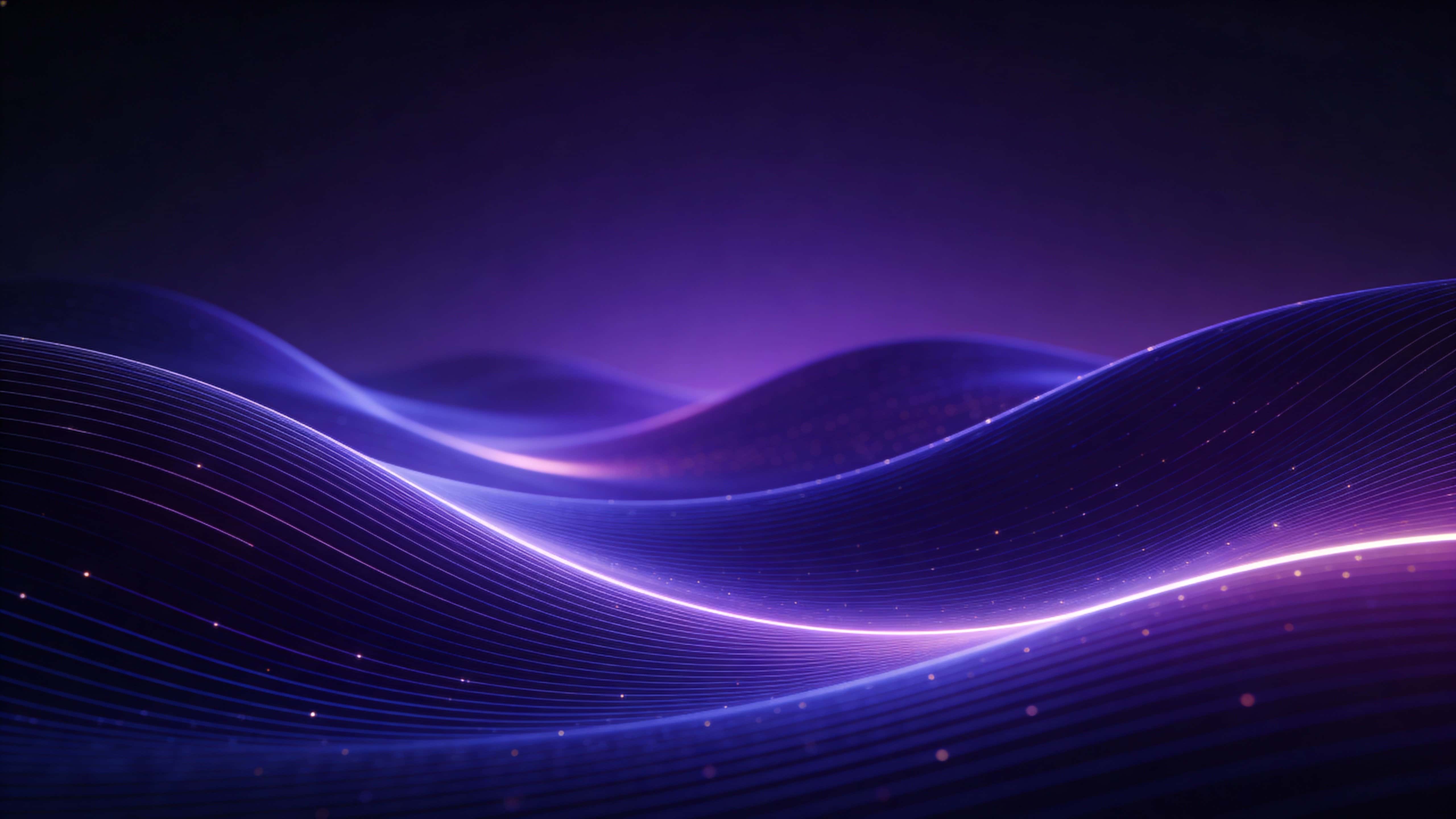 A serene abstract digital landscape of smooth, flowing wave lines forming soft hills and valleys in luminous deep purple and indigo against a dark violet gradient, leaving open upper space for titles.