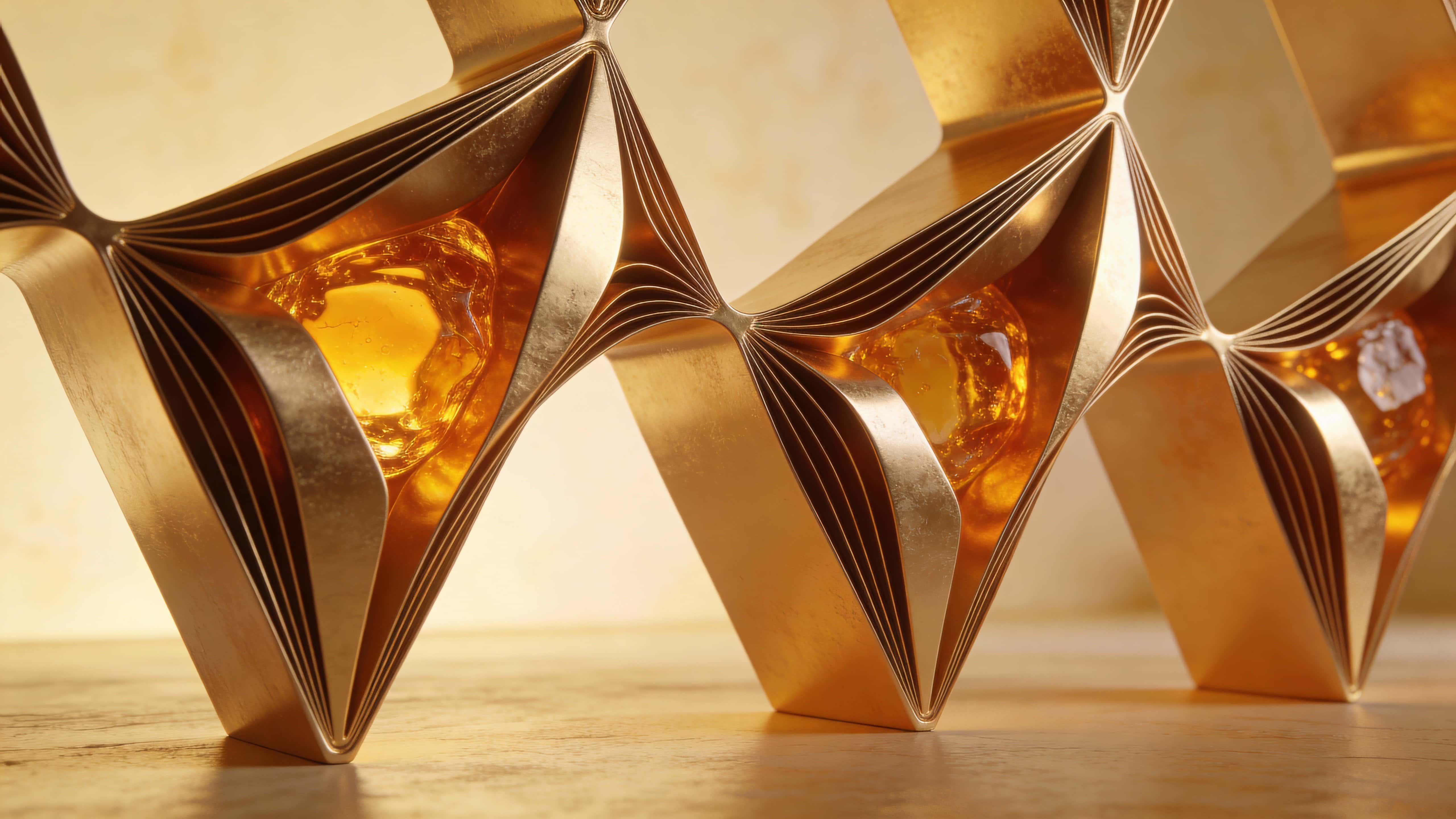 Abstract folded sculpture with fluid surfaces revealing a glowing warm inner core within a serene minimalist studio, ultra-detailed and softly cinematic, framed in a 16:9 horizontal crop.