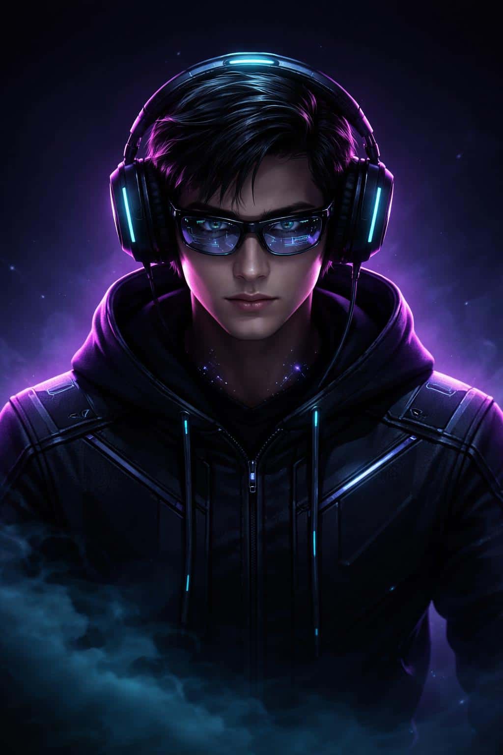Stylized gamer portrait featuring vibrant neon accents and digital energy for a high-impact mobile wallpaper with a dark, immersive background atmosphere.