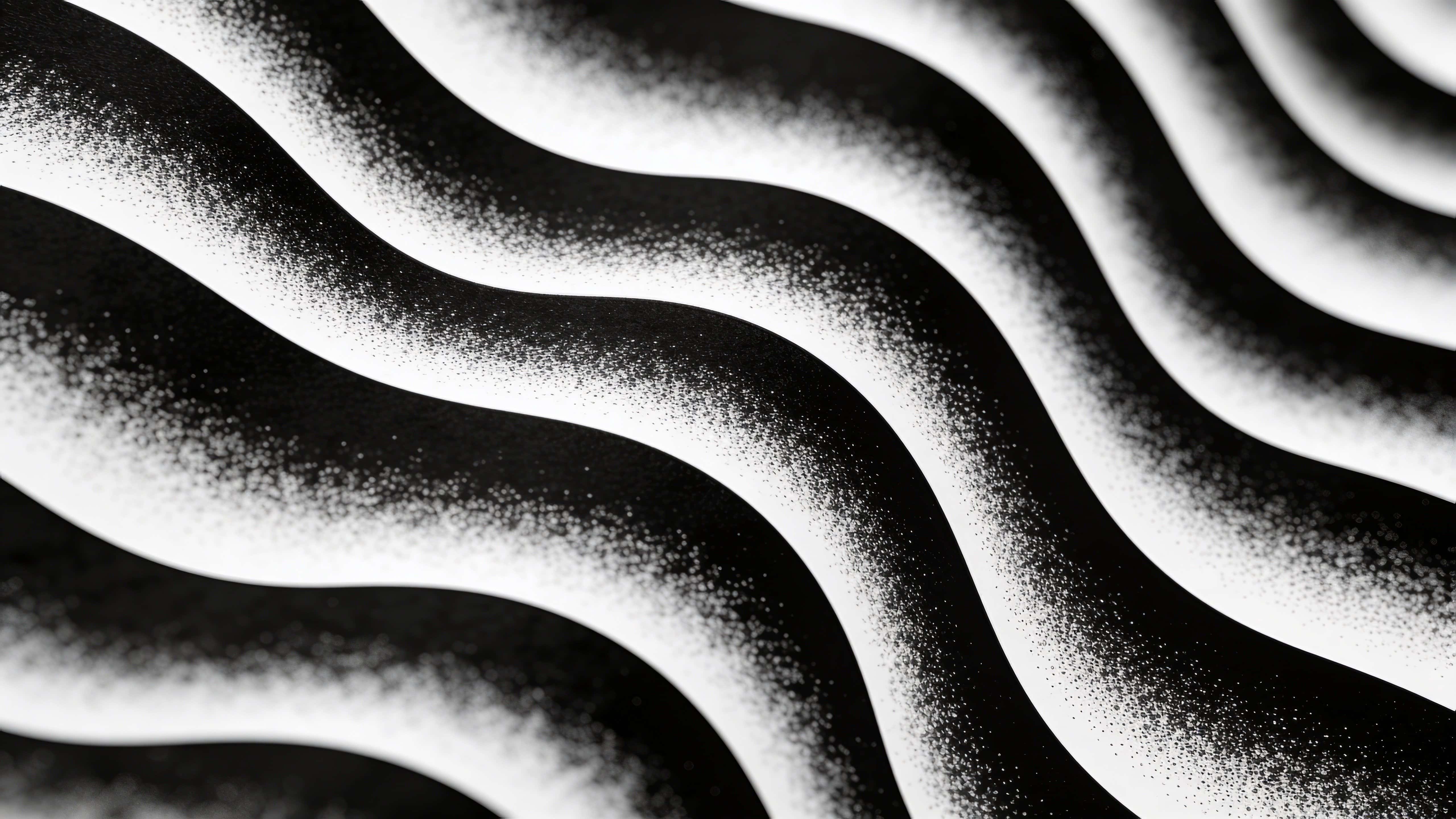 Seamless halftone pattern of layered wave bands composed of dense black dot fields that fade into lighter areas over a clean high-contrast graphic background, repeating across a 16:9 surface.