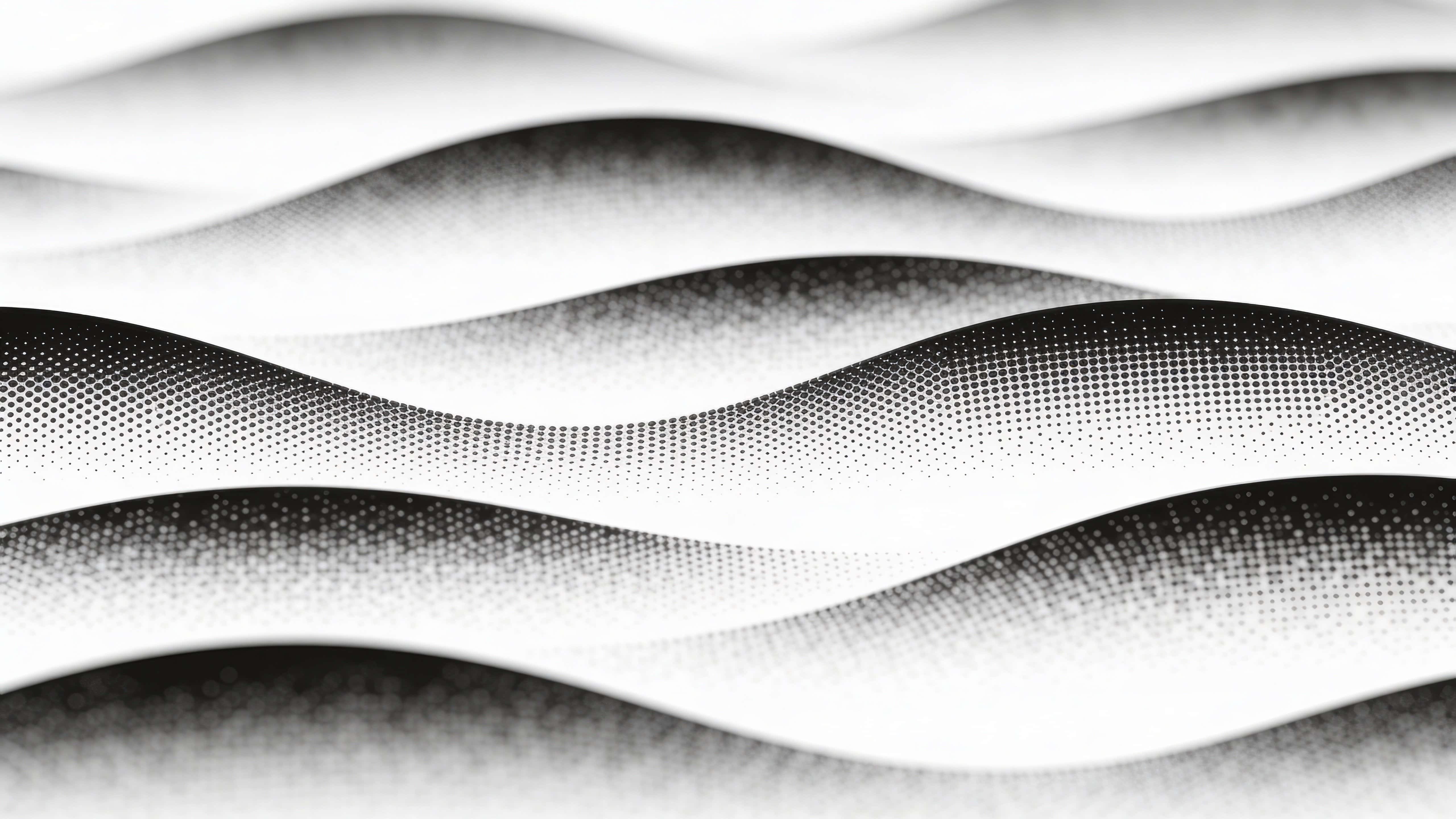 Seamless abstract halftone design of horizontal flowing waves built from fine dotted textures, using dot-density shifts for depth and softness against a clean monochrome background.