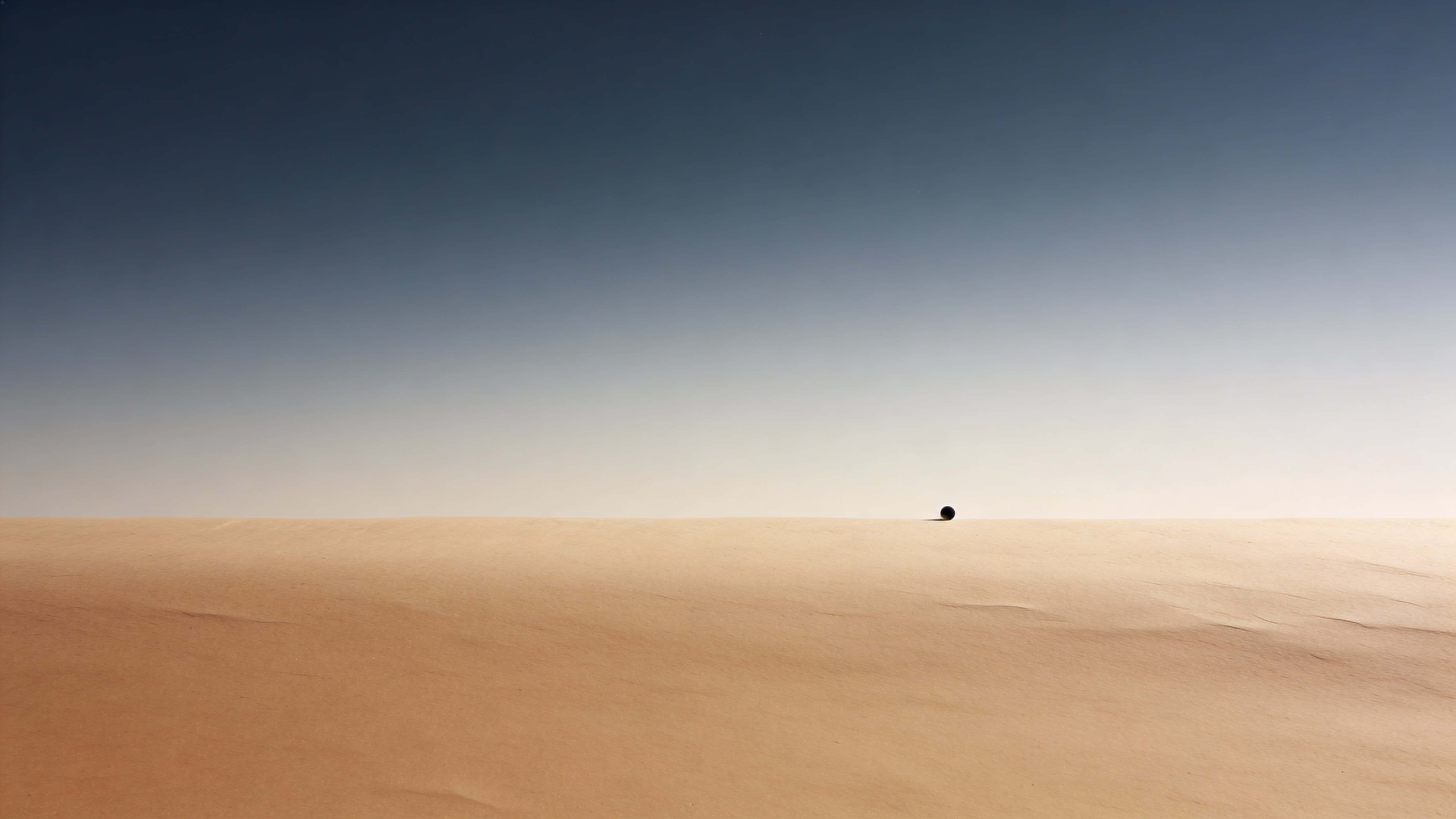 Minimal 16:9 landscape photograph of a simple horizon line punctuated by a single dot, composed for wallpaper use with calm, spacious negative space.