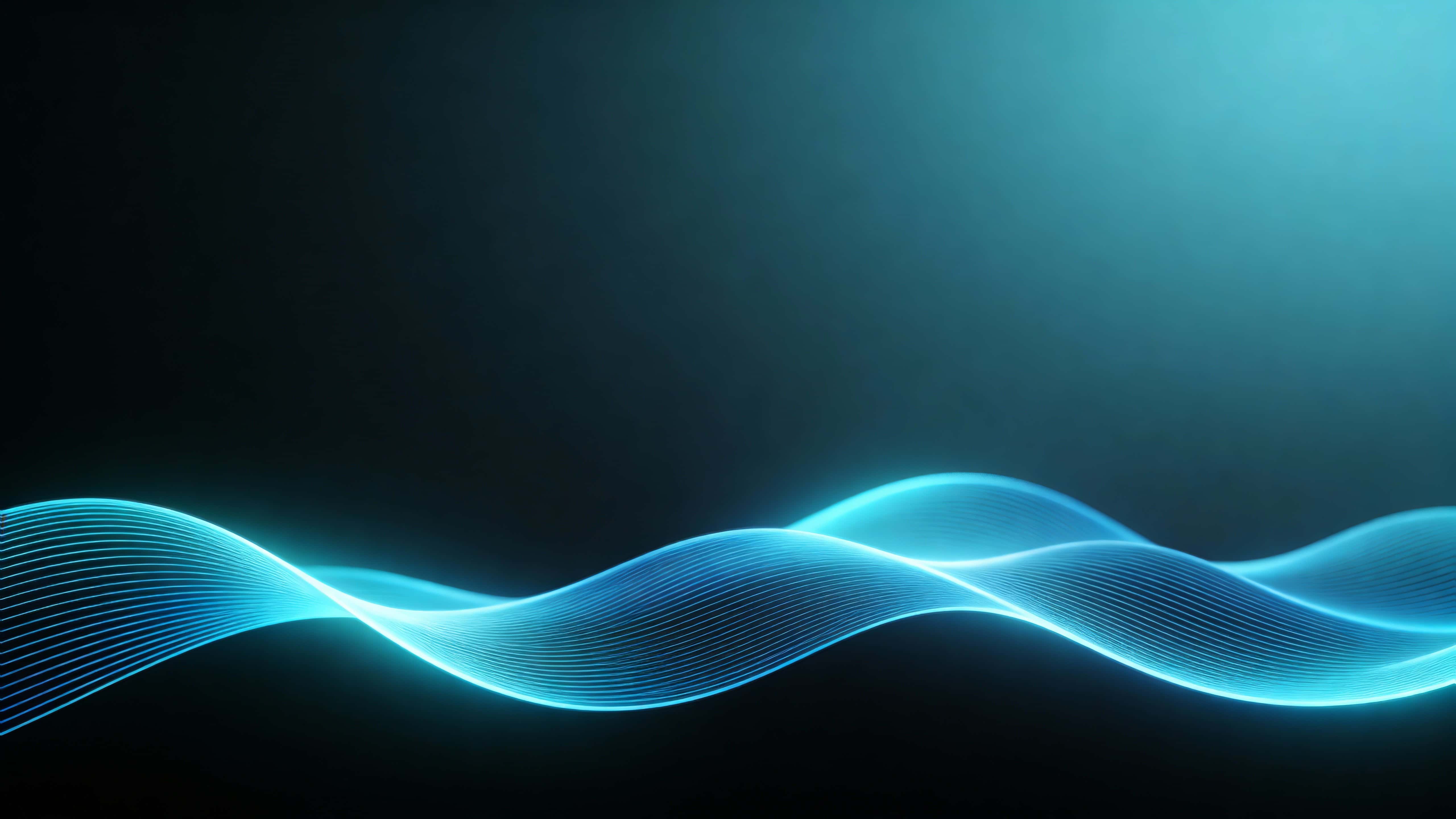 Digital illustration of smooth luminous cyan-blue undulating lines forming waves across the lower half of a 16:9 frame, calm, precise, and futuristic in mood.