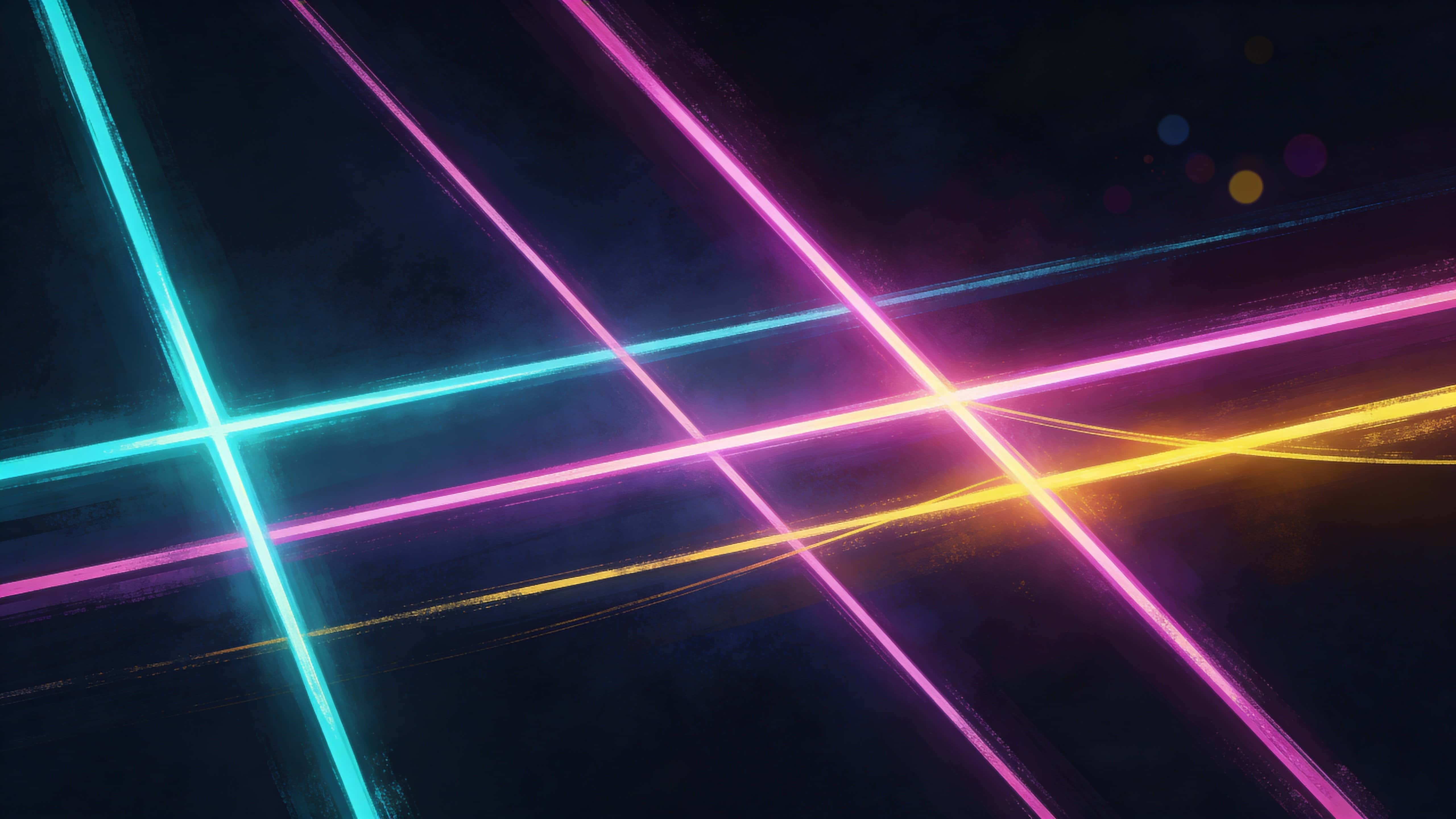 Abstract field of neon lines on a deep dark background rendered as a digital painting for a 16:9 wallpaper, emphasizing dynamic crossings and clean negative space.
