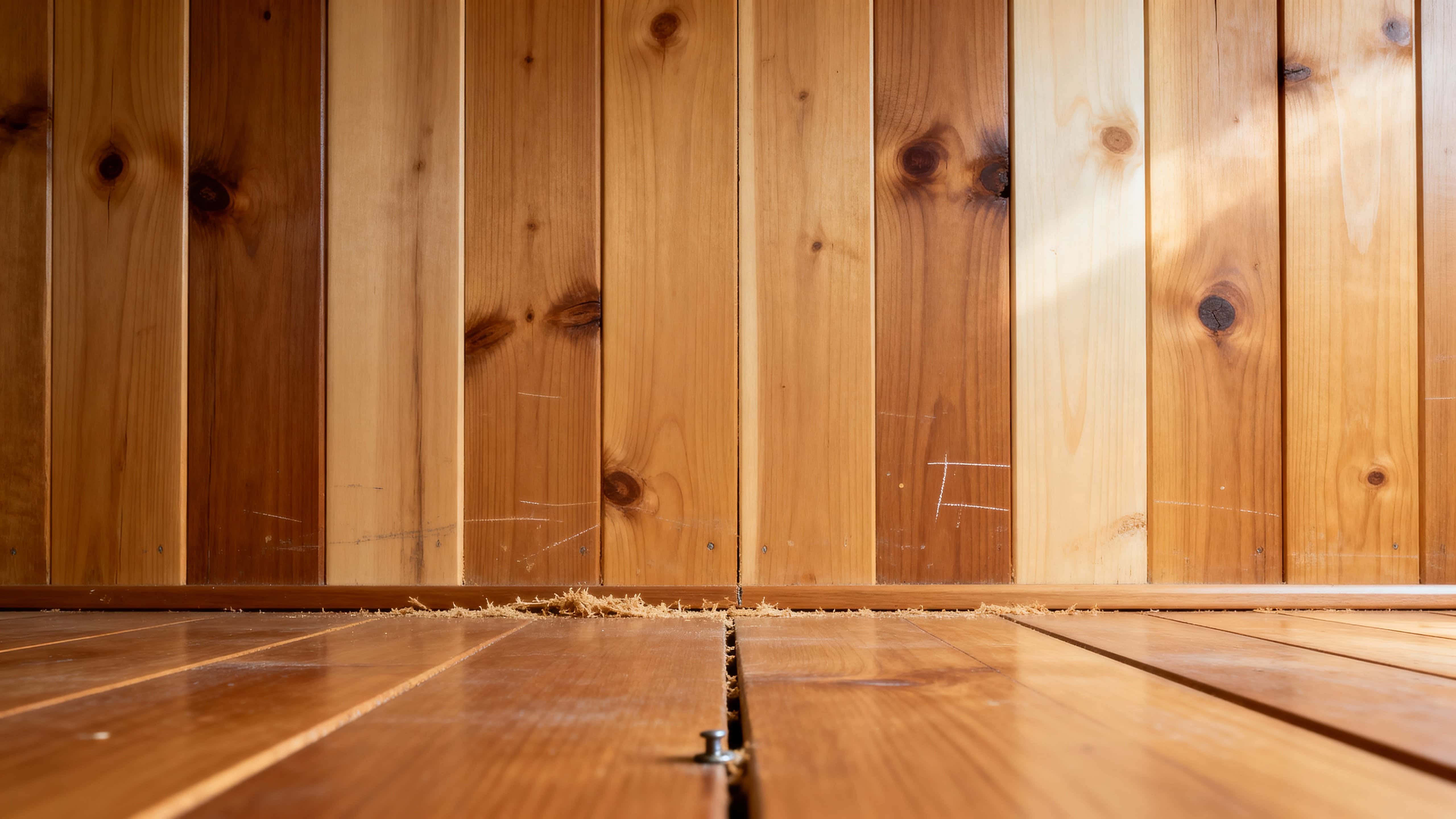 A minimal wooden floor texture in a 16:9 landscape crop, showing warm grain, subtle wear, and even tonal variation to serve as a neutral backdrop for product and UI presentation.