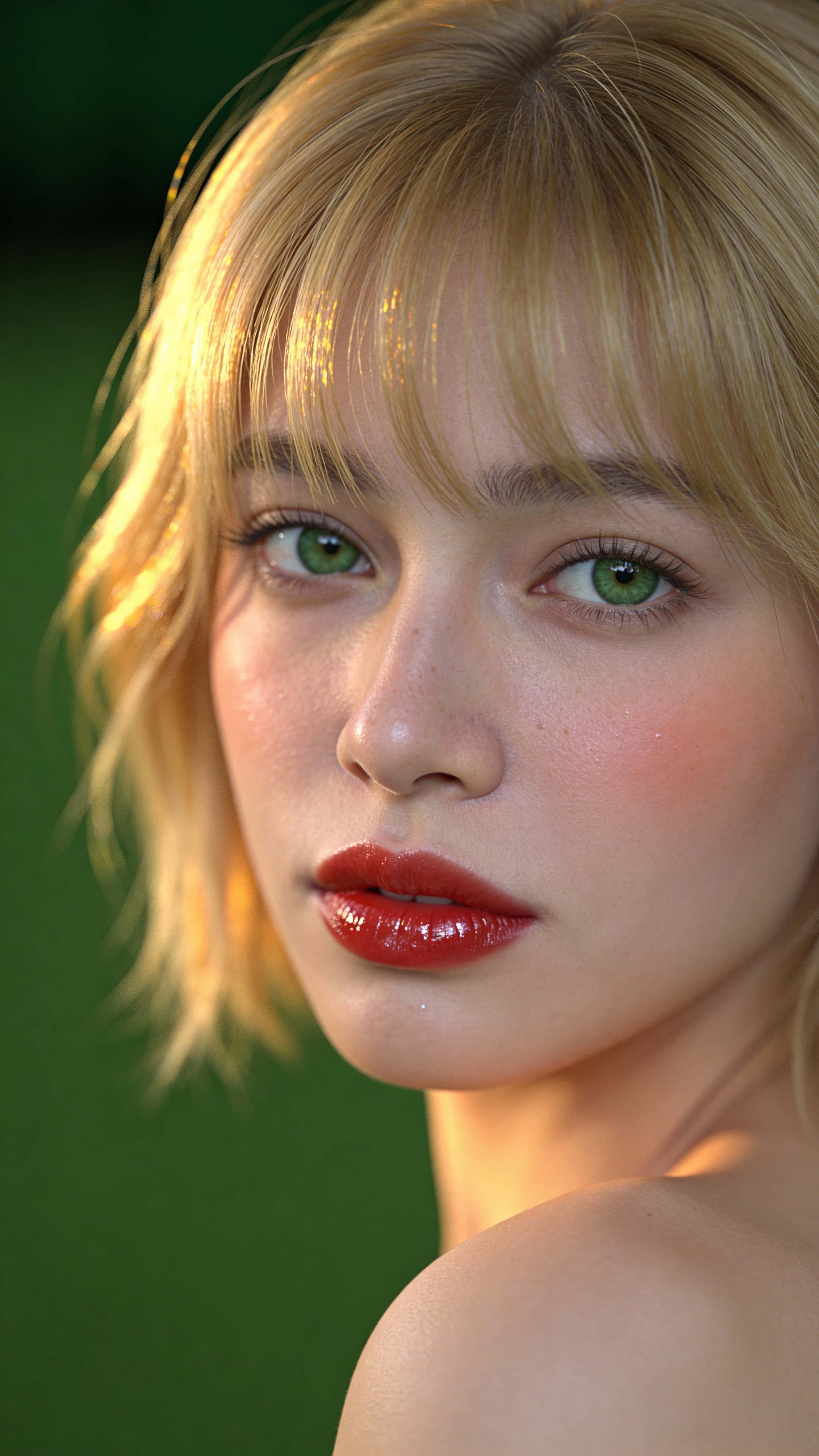 Close-up vertical portrait of a young woman in photoreal studio style, faithful to reference composition and lighting, created as a 9:16 wallpaper-ready image.